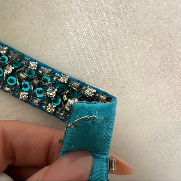 Jovani Silk Turquoise & Silver Beaded Prom Pageant Dress - Picture 6 of 7